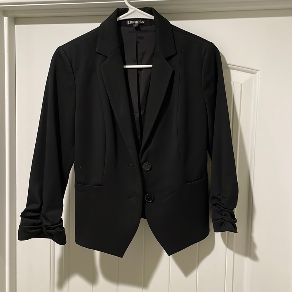 Express size 2 black suit blazer with ruched 3/4 sleeves